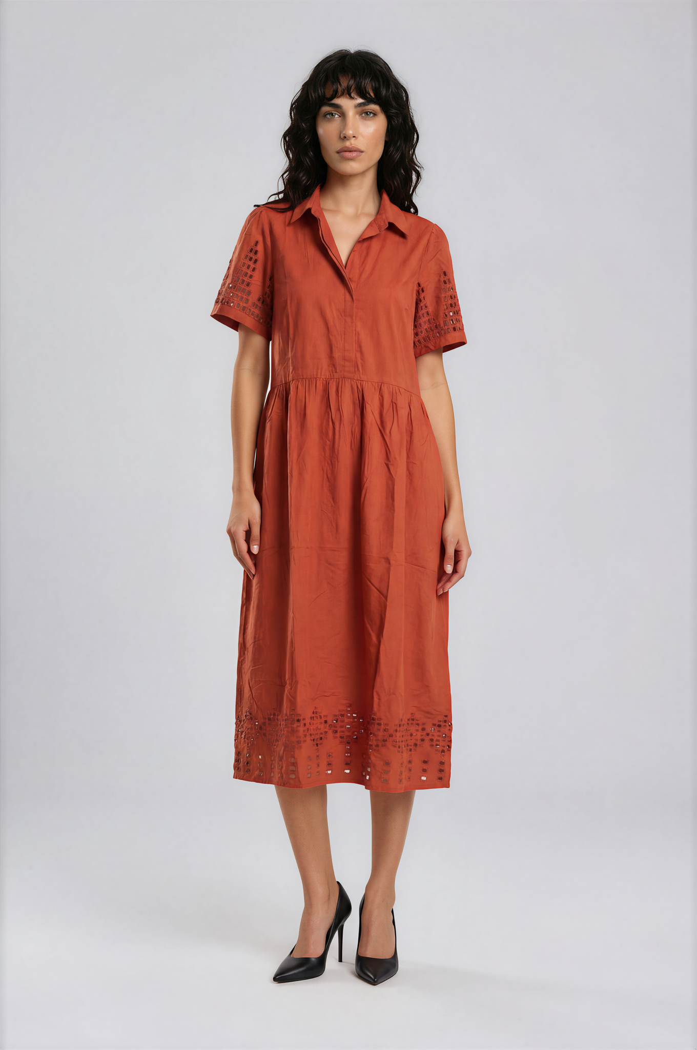 Eyelet-embroidered shirt dress
