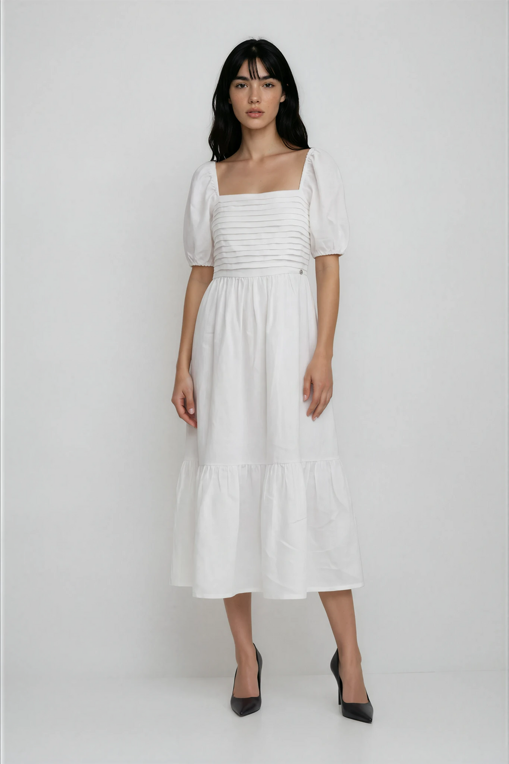 White A Line Dress with embroidery