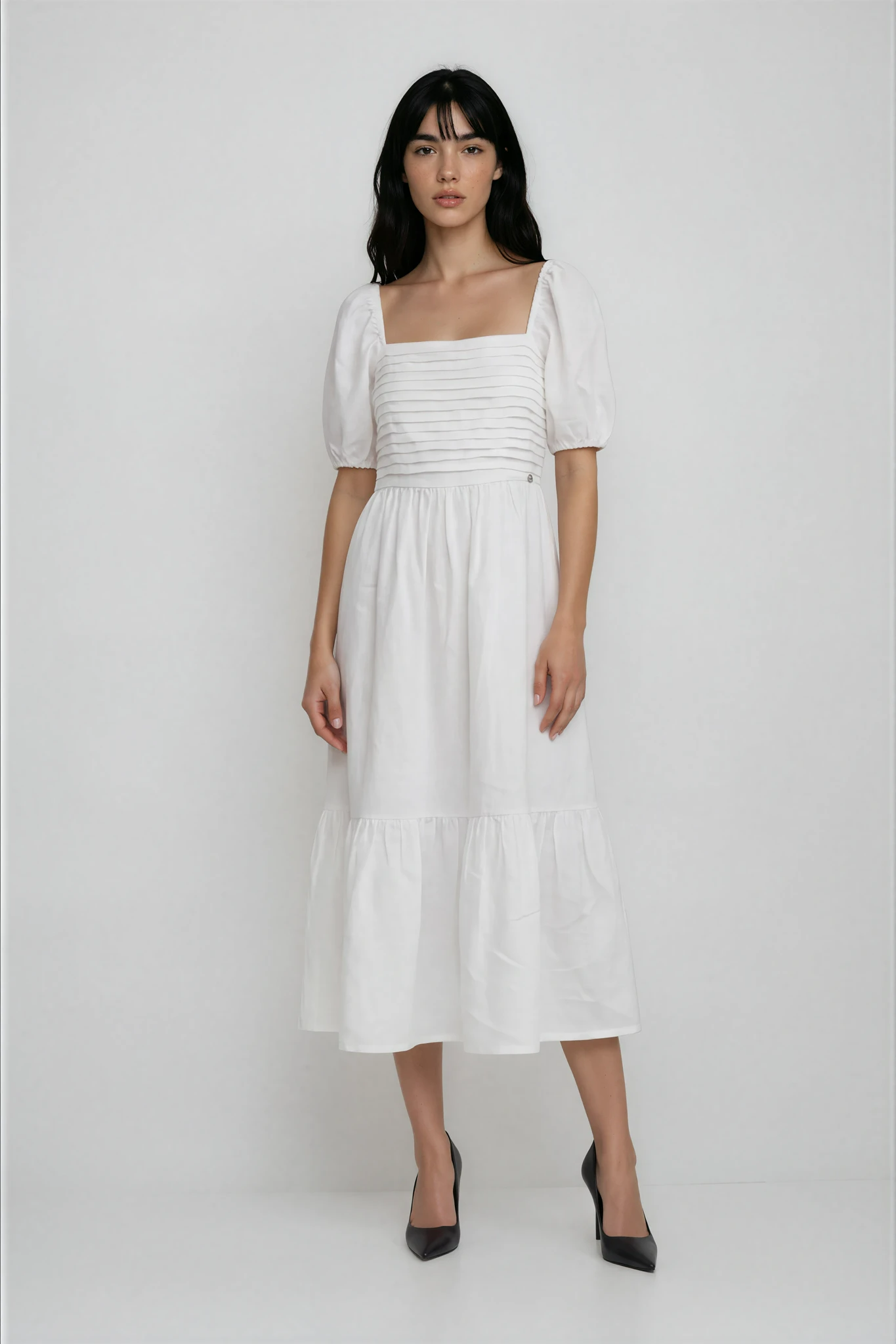 White A Line Dress with embroidery