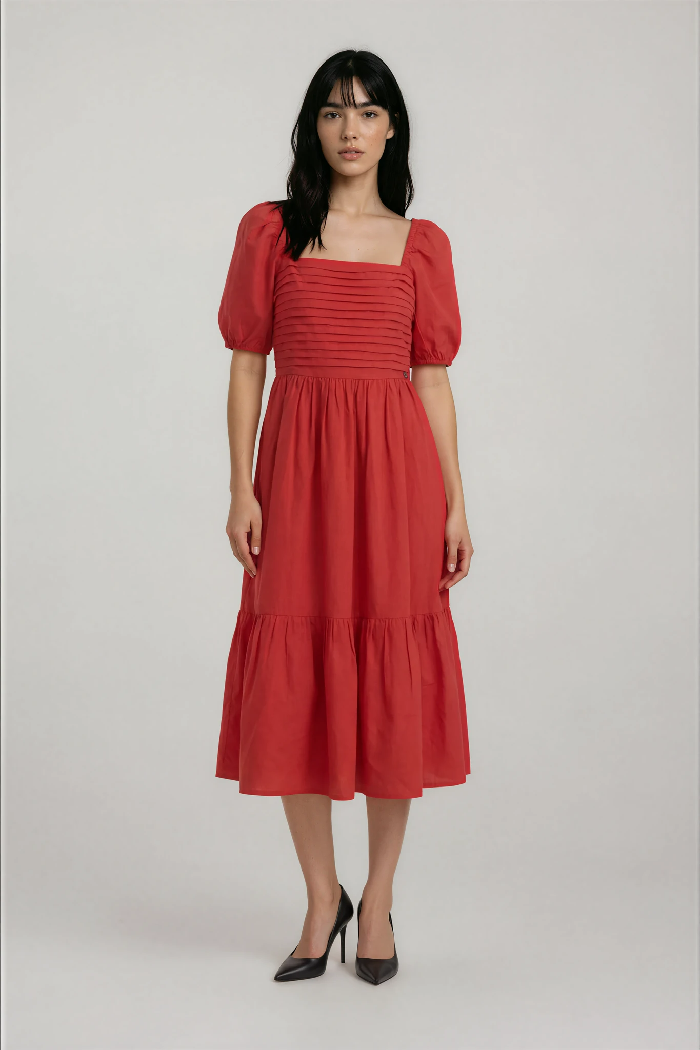 Red A Line Dress with embroidery