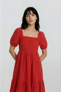 Red A Line Dress with embroidery