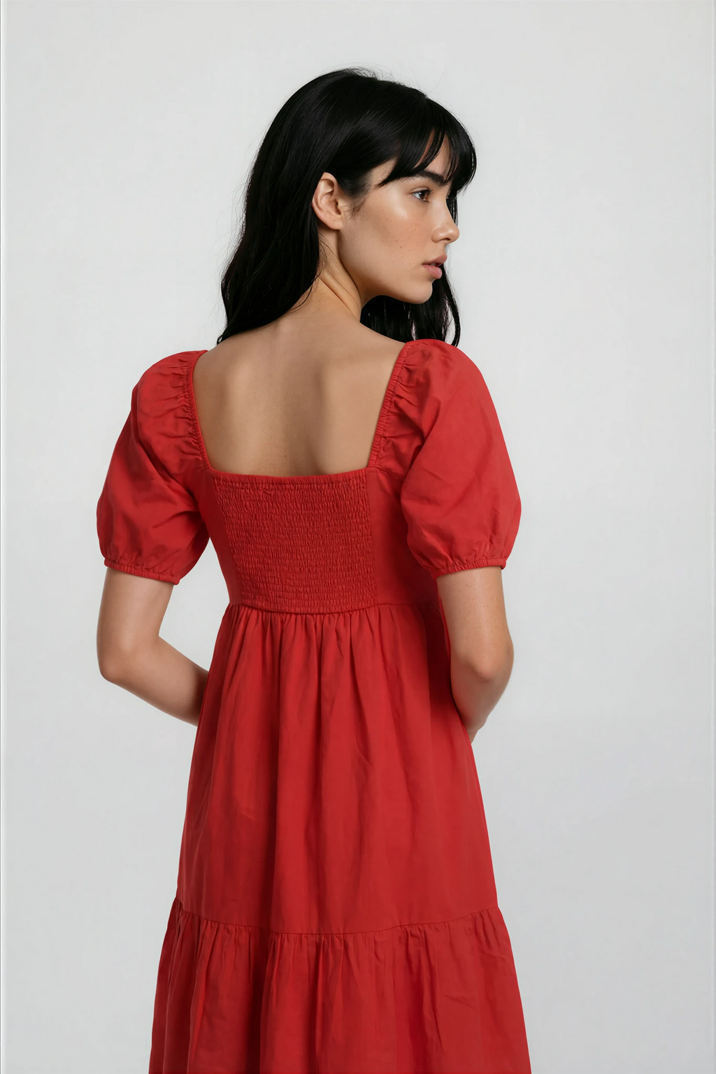 Red A Line Dress with embroidery