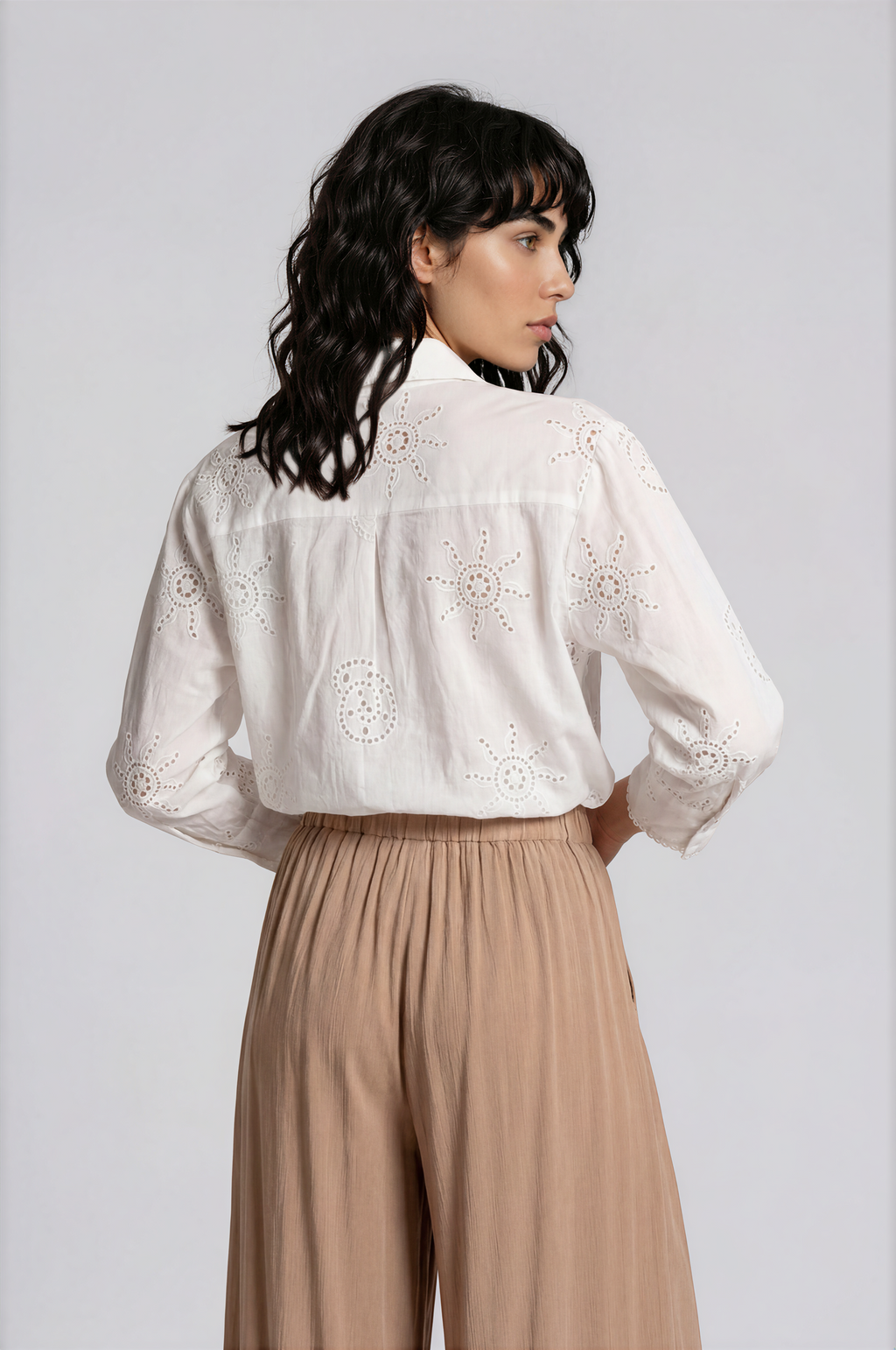 eyelet-embroidered white shirt