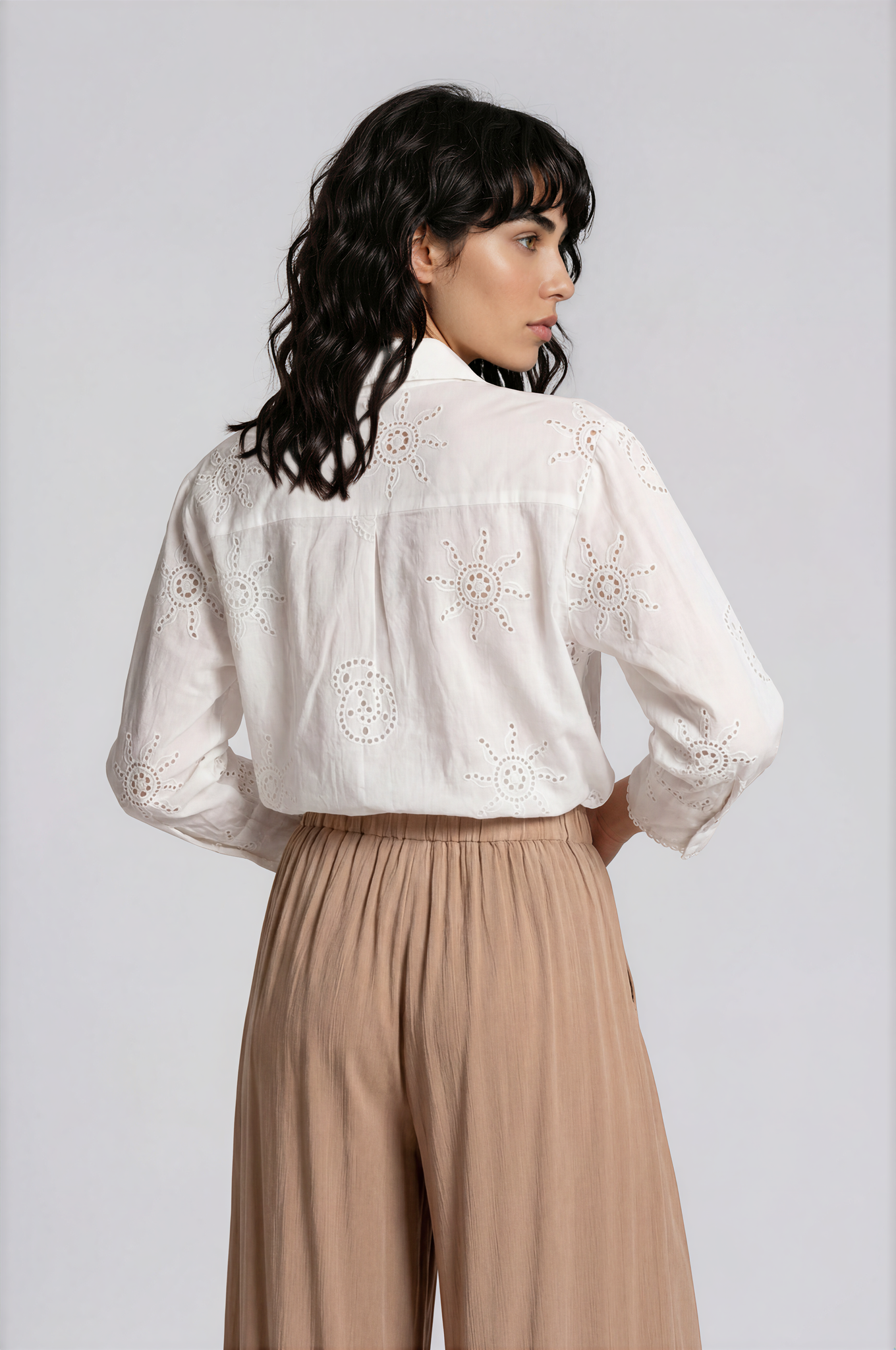 eyelet-embroidered white shirt