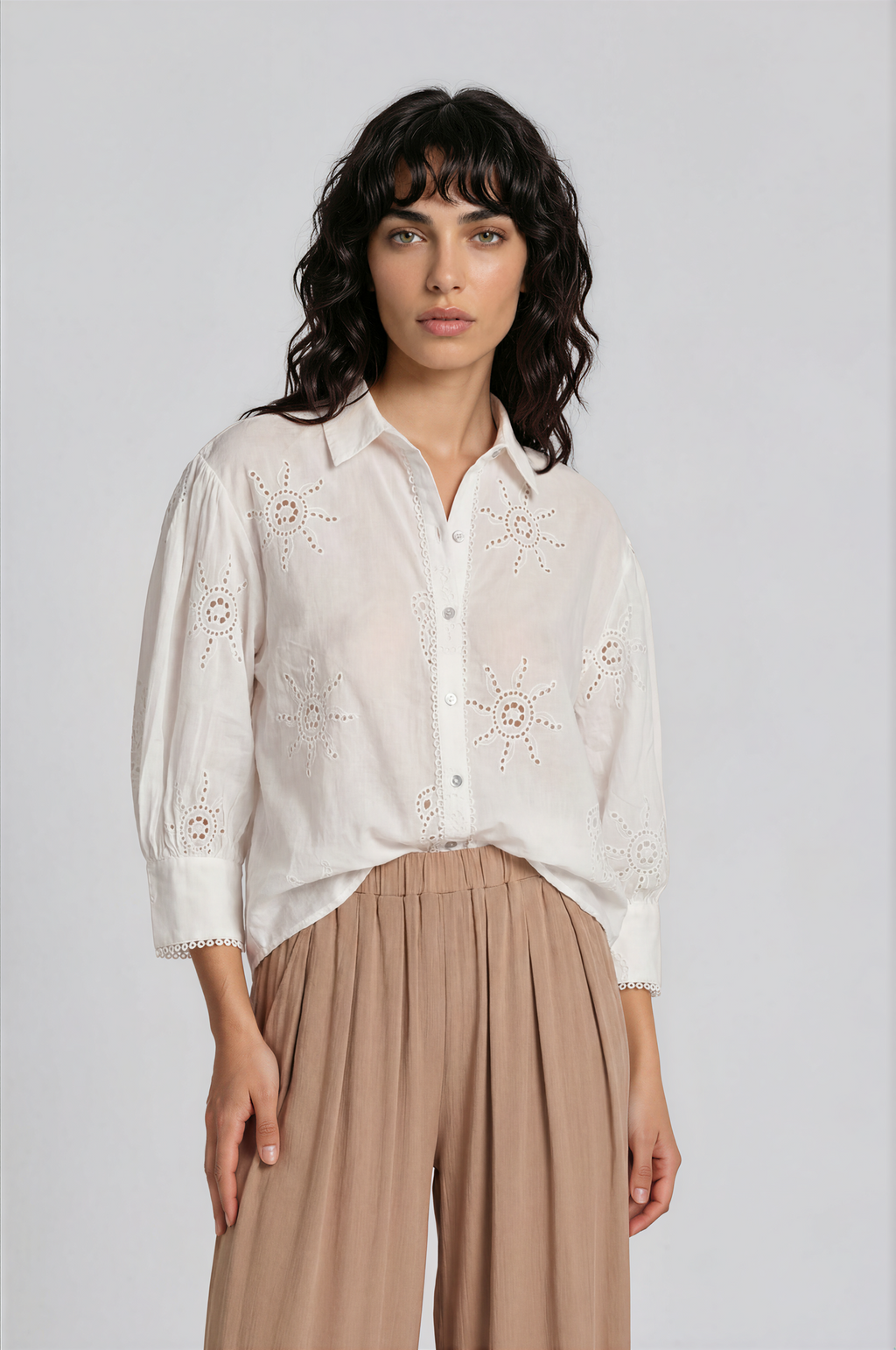 eyelet-embroidered white shirt