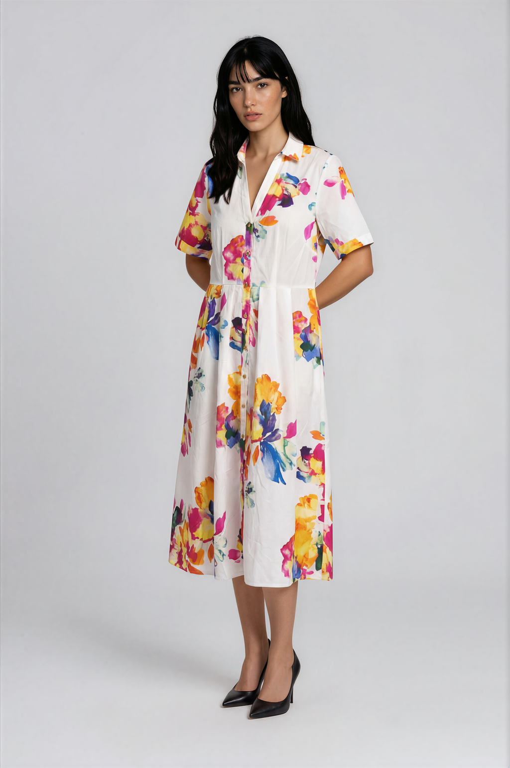 patterned long shirt dress