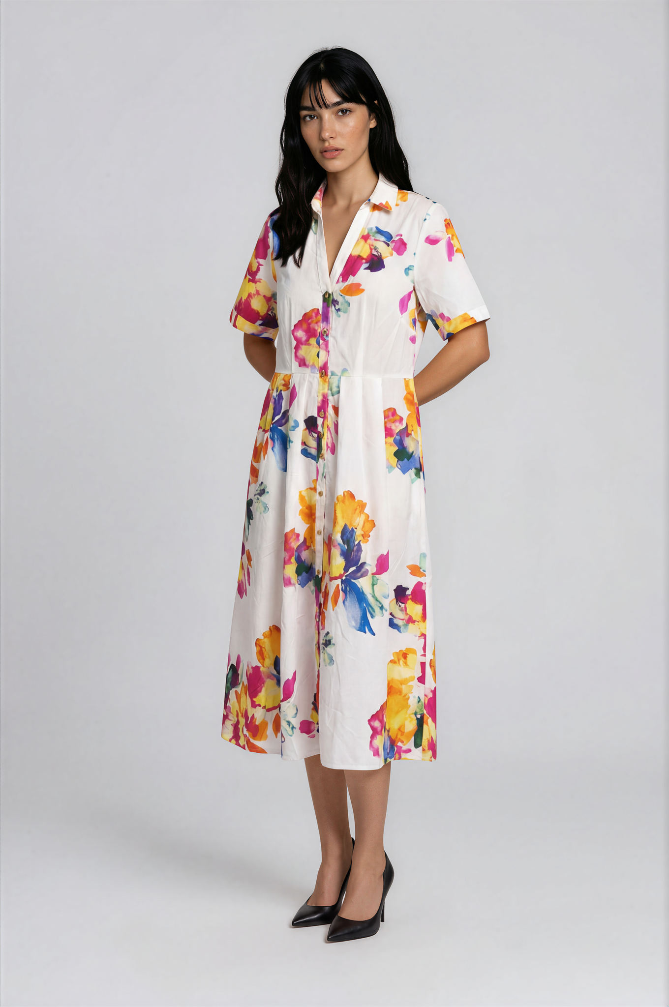 patterned long shirt dress