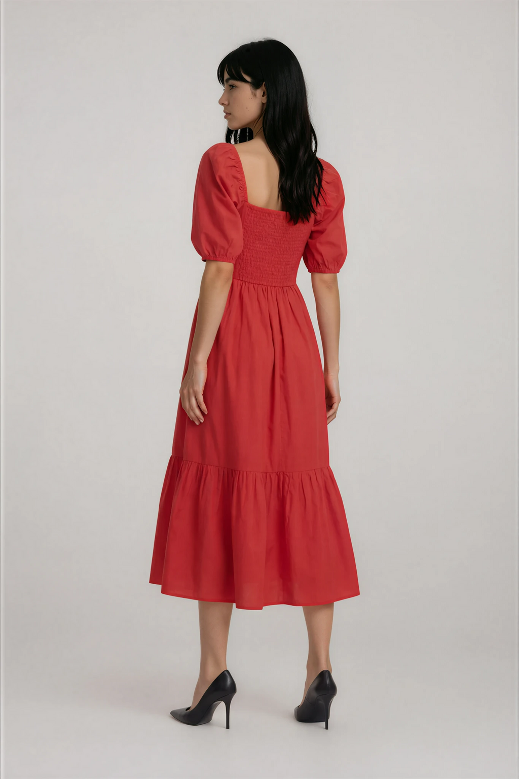 Red A Line Dress with embroidery