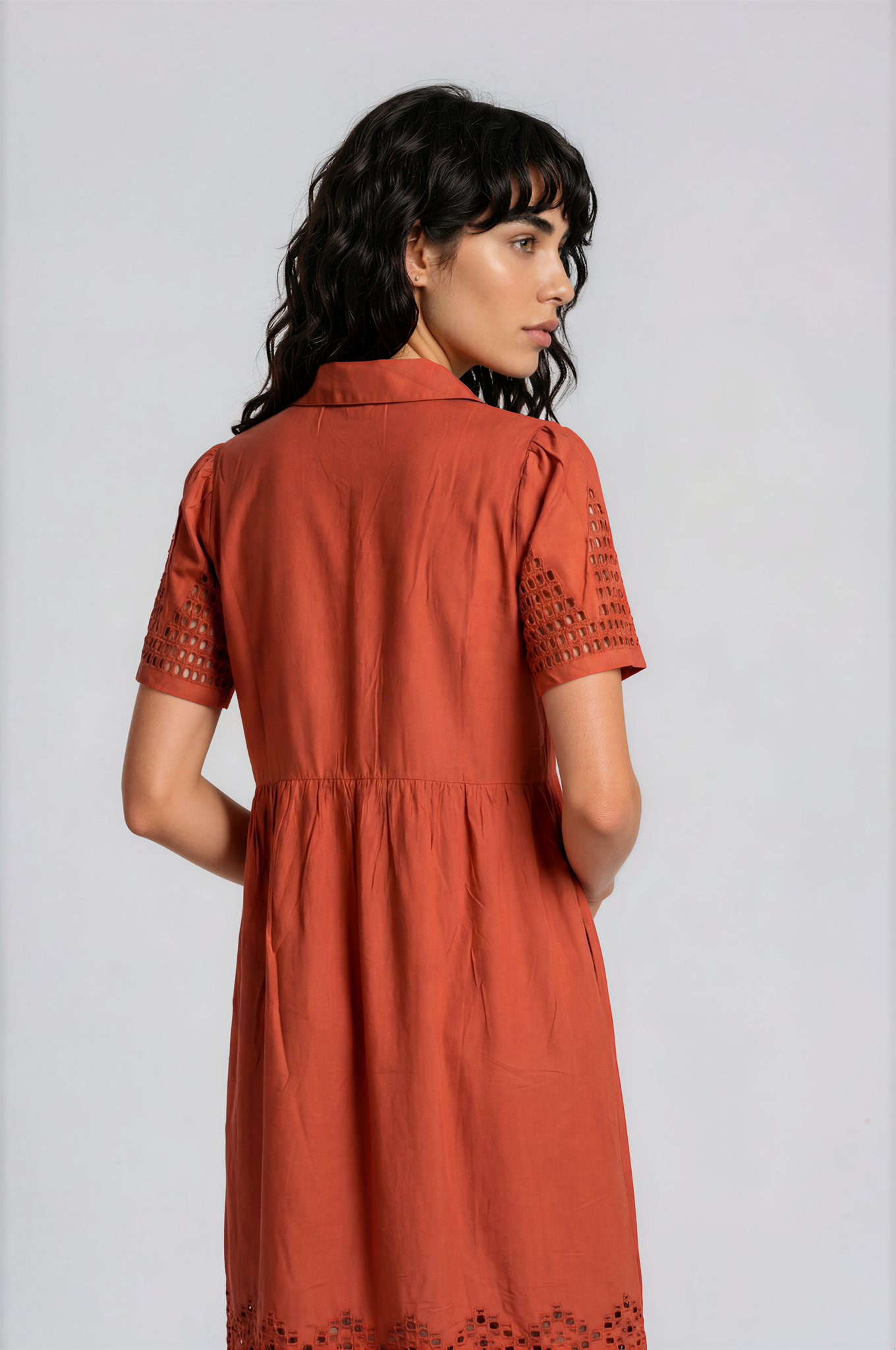 Eyelet-embroidered shirt dress