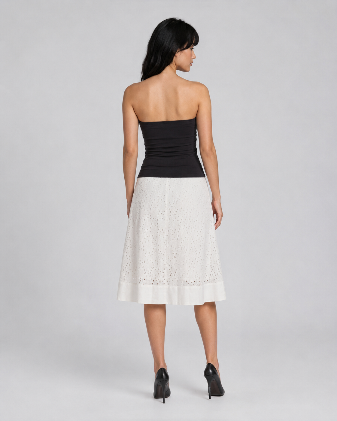 long white skirt with eyelet embroidery