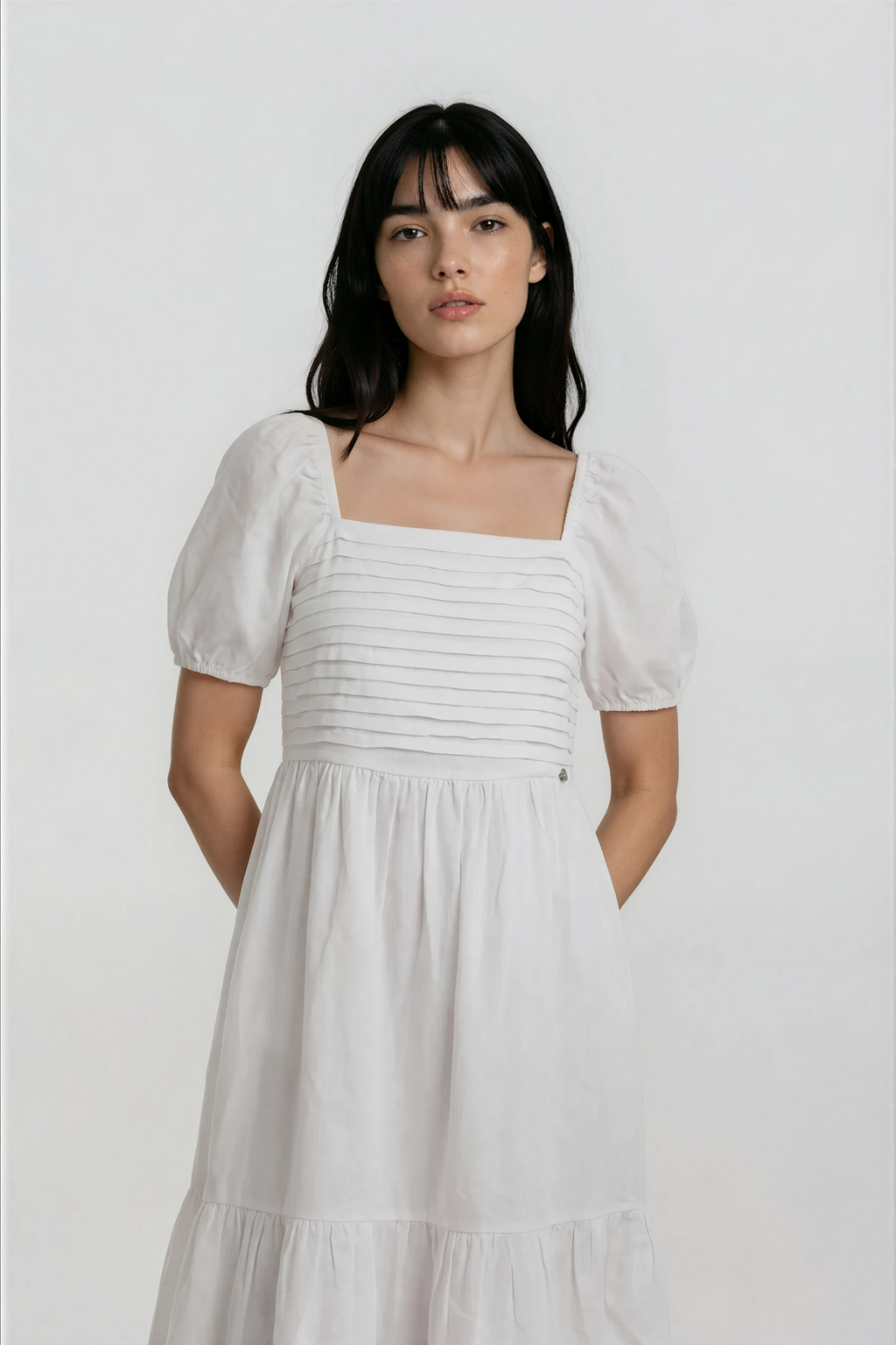White A Line Dress with embroidery